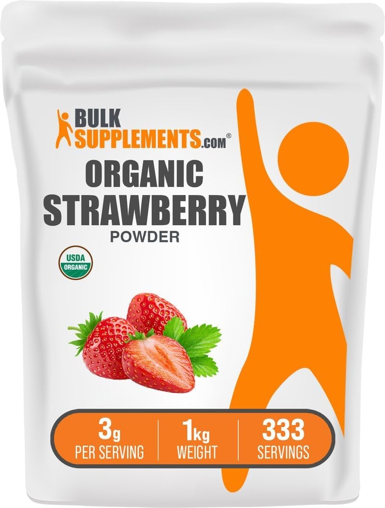 BulkSupplements.com Organik Strawberry Toz - Organik Strawberries - No Sugardrew & Gluten Free, 3g per Service, 1 kg (2.2 lbs) (Pazar 1)
