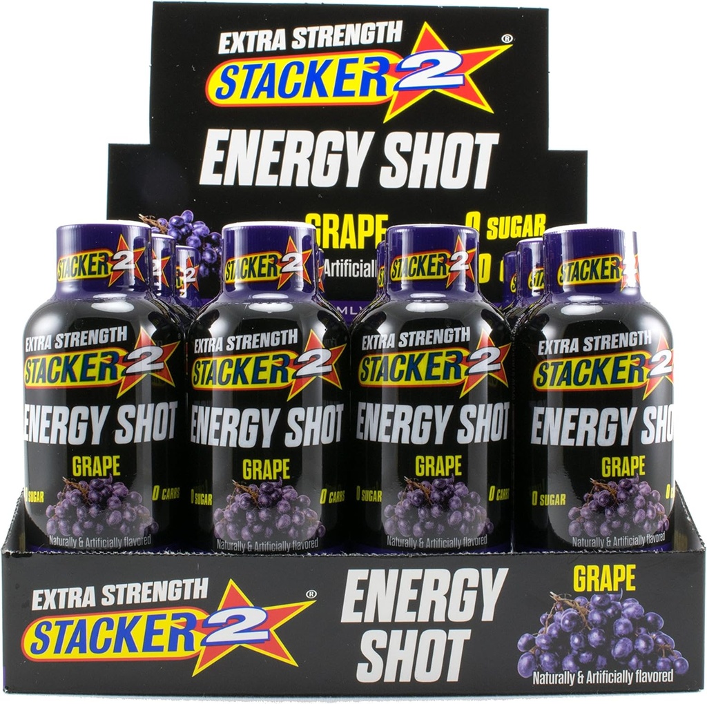 Stacker 2 Extreme Energy Shot Extra Strength, Grape, 2 Akışkan Ounce (12 paketi)