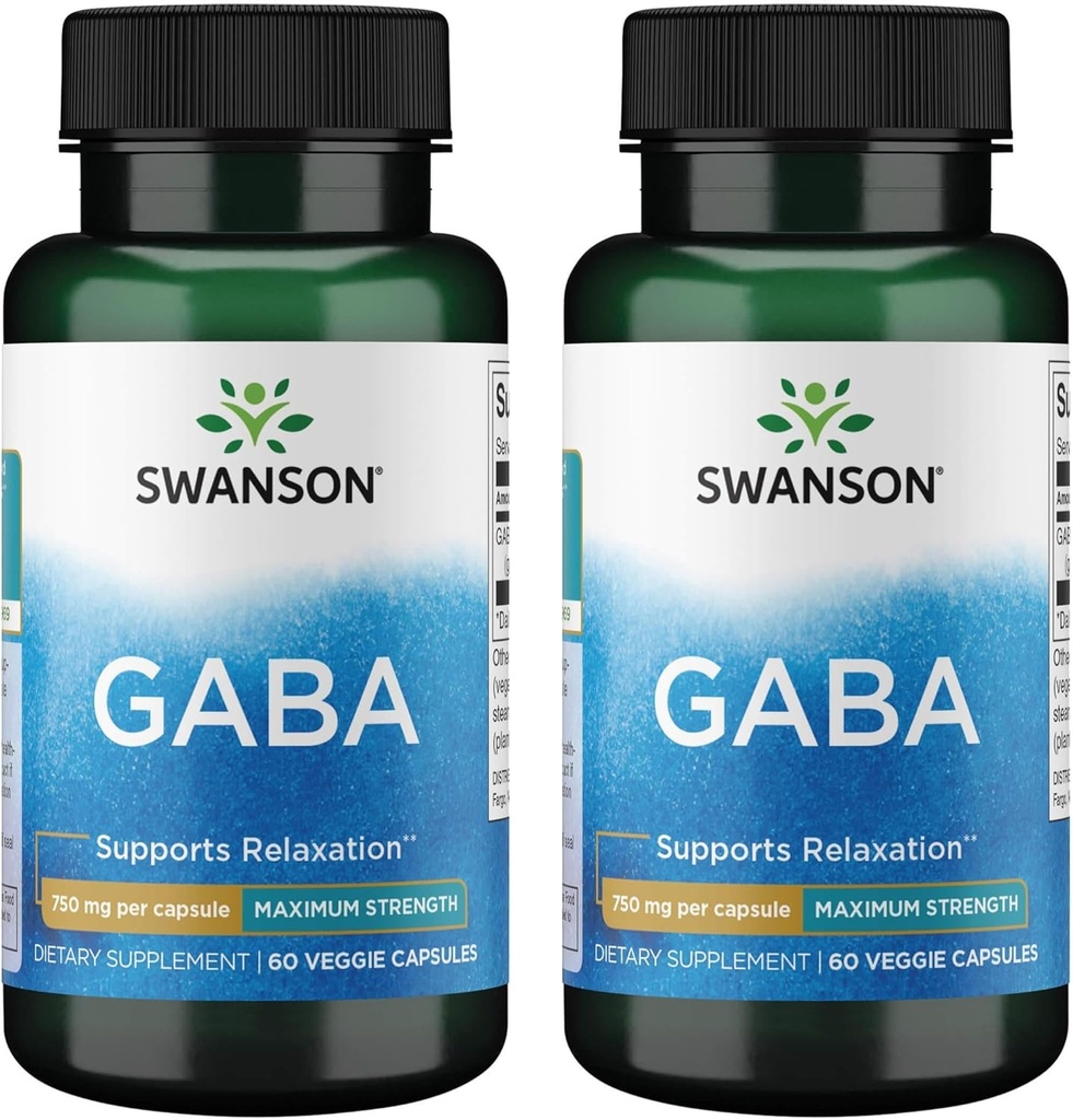 Swanson Amino Acid Μέγιστη δύναμη GABA 750 Χιλιοστόγραμμα 60 κάψουλες Veg (2 συσκευασία)