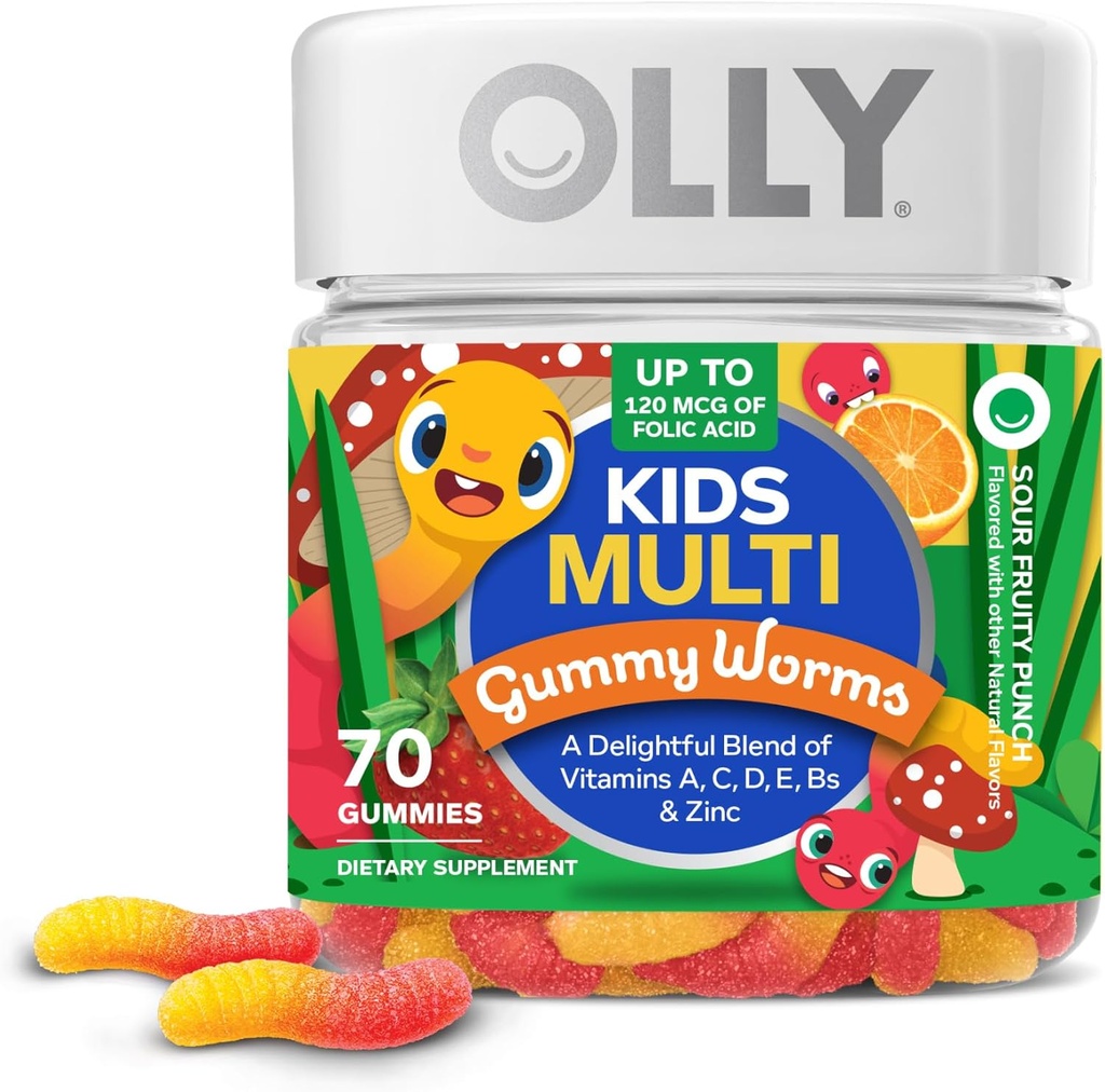 OLLY παιδιά πολυβιταμίνη Gummy Worms, συνολική υγεία και ανοσοποιητική υποστήριξη, βιταμίνες και ορυκτά A, C, D, E, Bs και ψευδάργυρος, Chewable συμπλήρωμα, Sour Fruit Punch, 45 Ημέρα προσφοράς (70 Count)