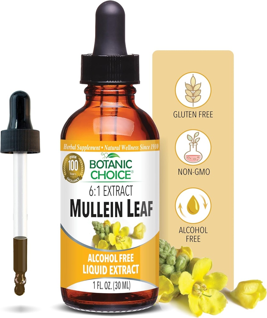 Botanic Choice Mullein Leaf Liquid Extract, Alkol Free, Gluten Free, Geleneksel Respiratory Support 1 Fl. Oz.