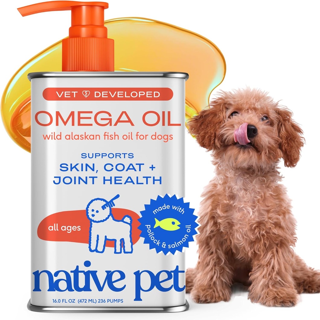 Yerli Pet Omega 3 Köpekler ve Kediler için Balık Yağı - Sağlıklı Cilt, Shiny Coat, ve Güçlü Ortaklar - Wild Alaskan Salmon Oil ile Köpekler - Tasty, Fast-Absorbing Omega 3 6 9 Sıvı Tamam-16oz