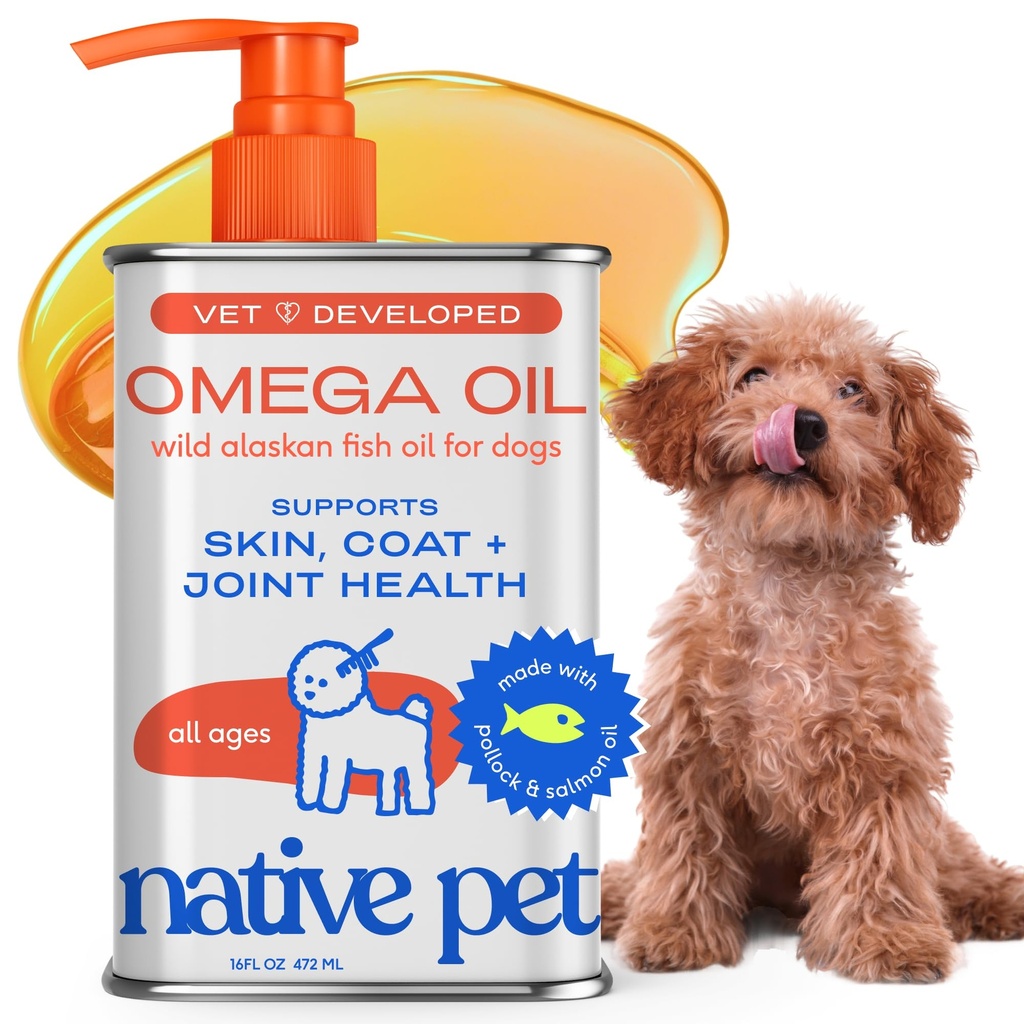Yerli Pet Omega 3 Köpekler ve Kediler için Balık Yağı - Sağlıklı Cilt, Shiny Coat, ve Güçlü Ortaklar - Wild Alaskan Salmon Oil ile Köpekler - Tasty, Fast-Absorbing Omega 3 6 9 Sıvı Tamam-16oz