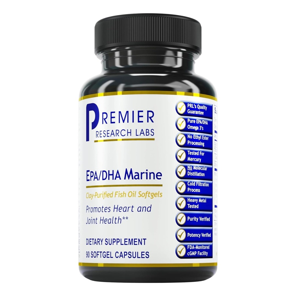 Premier Research Labs EPA DHA Marine Softgels - Omega 3 Fish Oil, EPA DHA Omega 3 συμπλήρωμα, λιπαρά οξέα για γυναίκες & άνδρες, φυσικό - 90 κάψουλες Softgel