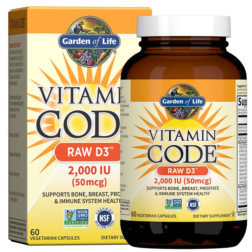 Life Vitamin D, Vitamin D, Kod Raw D3, D 2,000 IU, Raw Whole Food D3 Supplements with Chlorella, Fruit, Veggies & Probiyotiks for Bone & Immune Health, 60 Vegetarian Capsules
