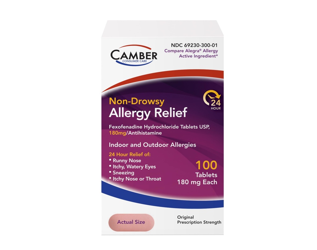 Camber Fexofenadine Antihistamine Non-Drowsy Kapalı Açık 24hrs Alerji Yardımı 100 Tablet