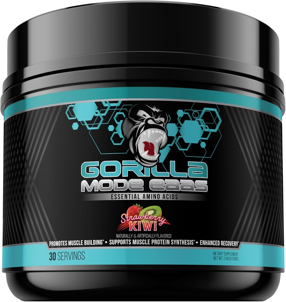 Gorilla Mind Essential Amino Acids to Support Muscle Building, Enhanced Recovery, and Protein Synthesis, Use Before, During, or After Your Processing, 453 Grams (Strawberry Kiwi)