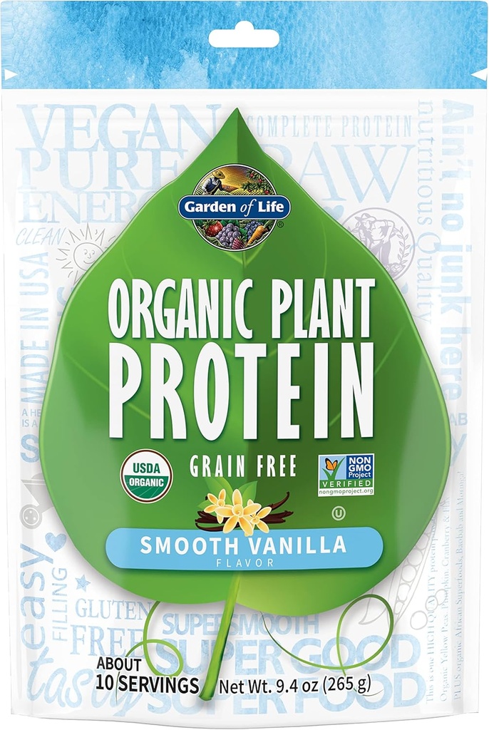 Life Organic Plant Protein Smooth Vanilla Toz, 10 Hizmet - Vegan, T Free & Gluten Free Plant Based Shake with 1 Milyar CFU Probiyotiks & Enzymes, 15g Protein