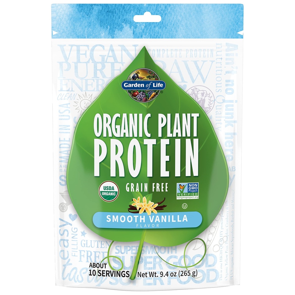 Life Organic Plant Protein Smooth Vanilla Toz, 10 Hizmet - Vegan, T Free & Gluten Free Plant Based Shake with 1 Milyar CFU Probiyotiks & Enzymes, 15g Protein