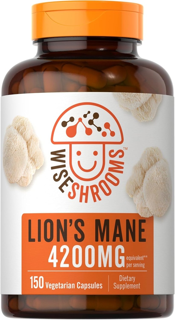 Carlyle Lions Mane Supplement Capsules 4200 mg | 150 Kont | Vegetarian, Non-GMO, Gluten Free | Wiseshrooms