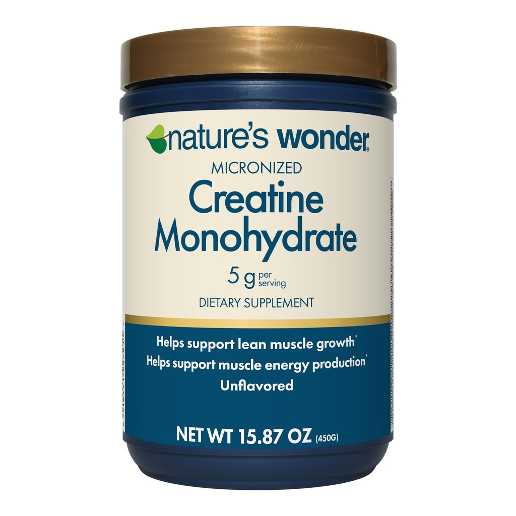 Nature's Wonder Micronized Kretine Monohidrat Toz 5g, Muscle Health, Muscle Energy Production, No Lactose, 5g of Micronized creatine Toz per Service, 450G, 90 Servisler