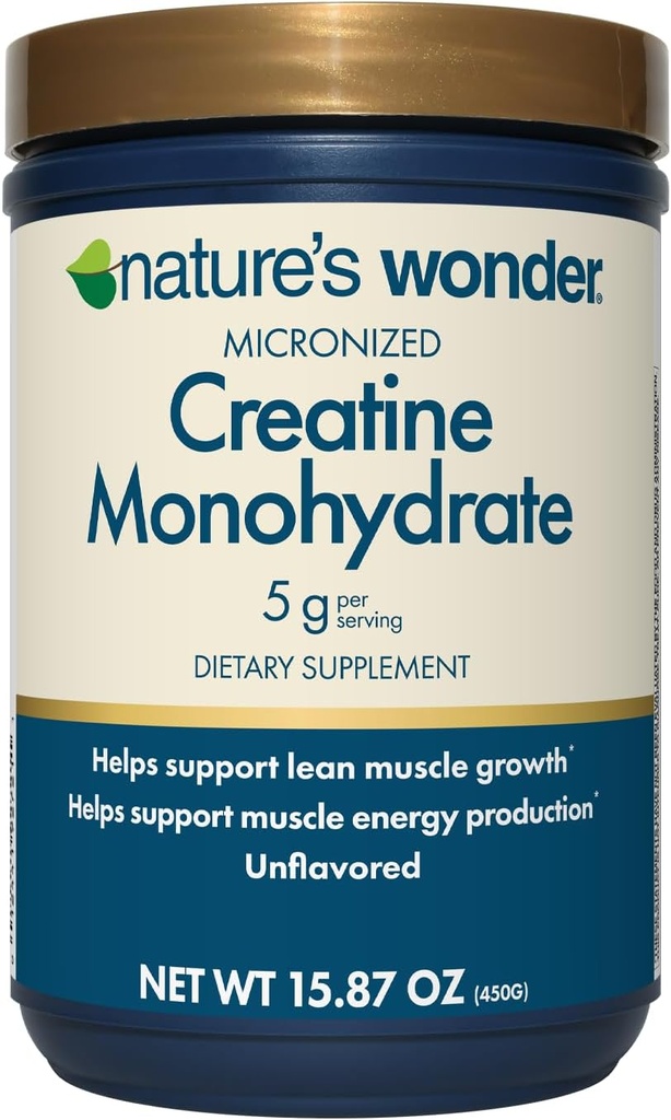 Nature's Wonder Micronized Kretine Monohidrat Toz 5g, Muscle Health, Muscle Energy Production, No Lactose, 5g of Micronized creatine Toz per Service, 450G, 90 Servisler