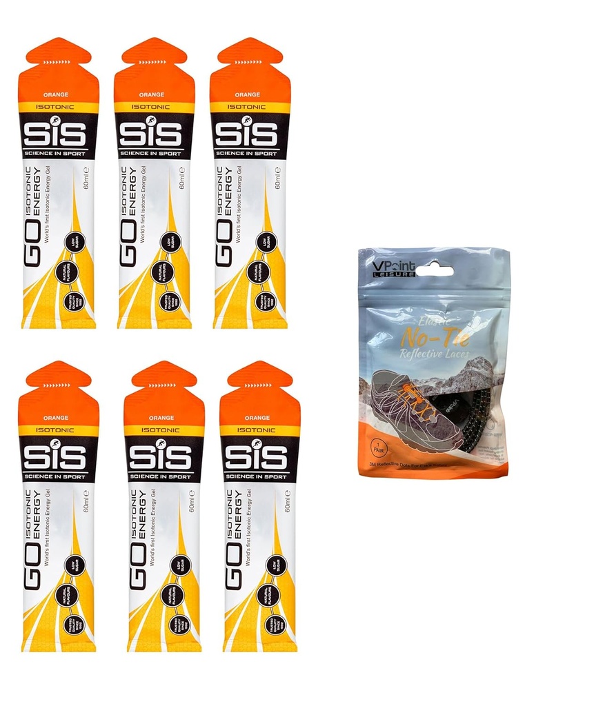 Sport GO Isotonic Energy Gels - 6 x 60 ml Packs Sche with Elastic No-Tie Ayakkabı Kirleri ile. Vegan, Lactose Free, Gluten Free, Buğday Free, Nut Free, SOYA Free (Orange)
