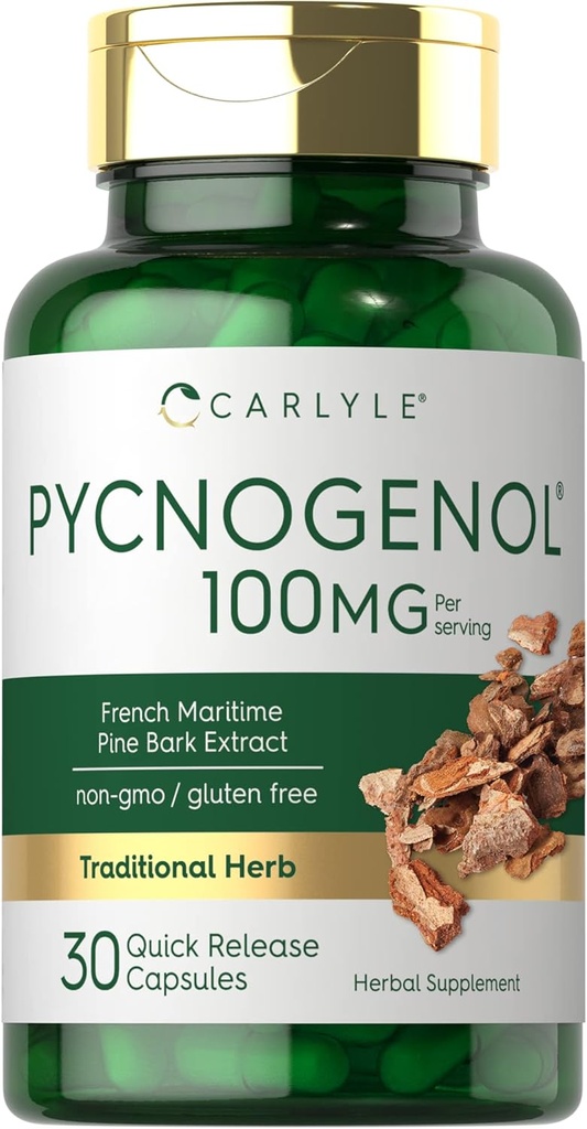 Carlyle Pycnogenol 100mg | 30 Capsules | French Maritime Pine Bark Extract | Pinus Pinaster | Non-GMO and Gluten Free Supplement
