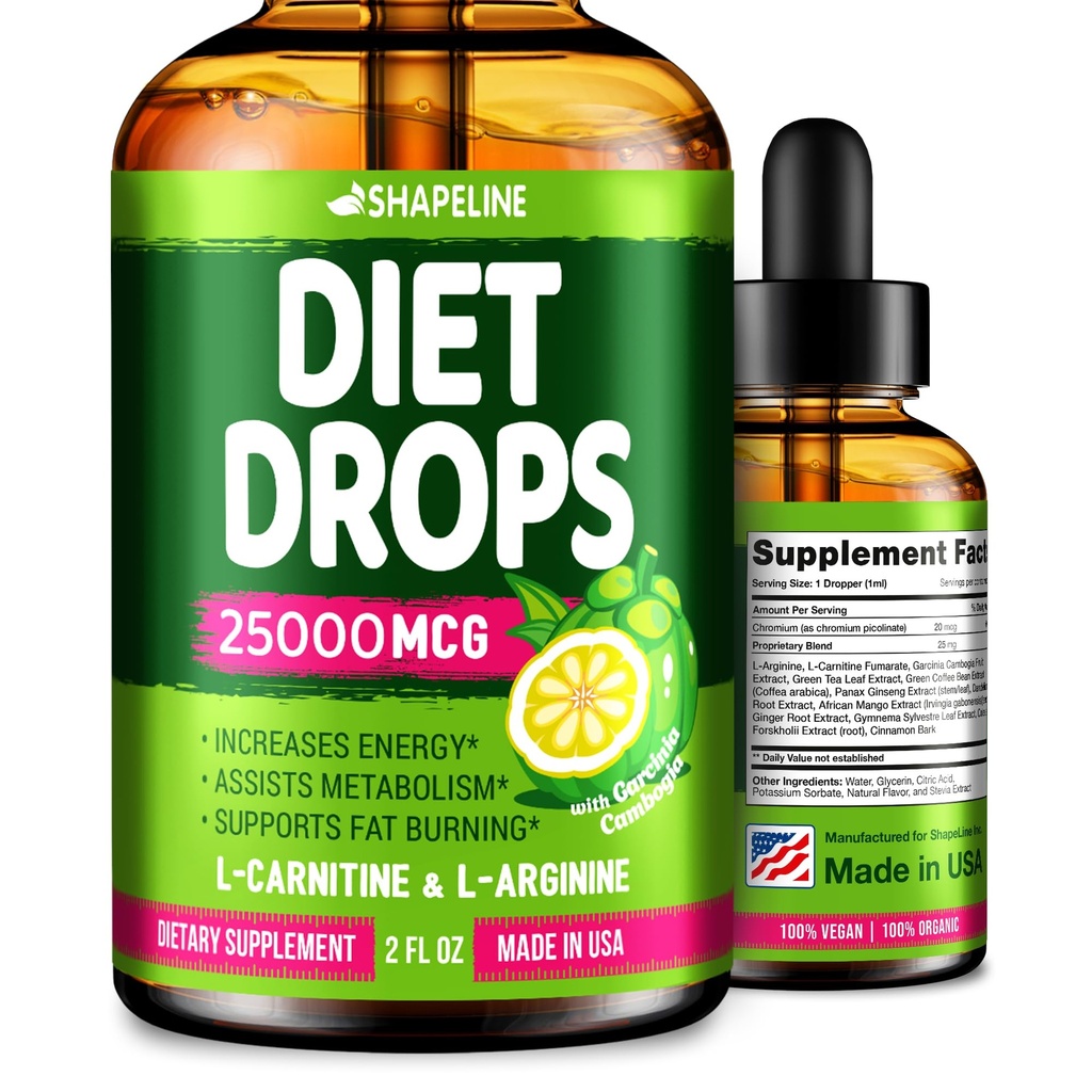 Diet Drops - Ορεκτικό Καταπραϋντικό για γυναίκες & άνδρες - Made in The USA - Φυσικό Αναμνηστικό Μεταβολισμού - Σταγόνες Διατροφής με Garcinia Cambogia, L-αργινίνη & L-Γλουταμίνη 2 Fl Oz