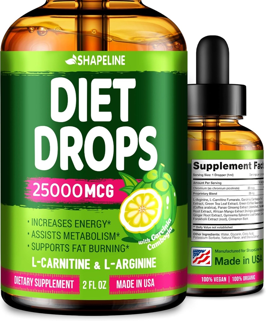 Diyet Drops - Kadınlar ve Erkekler için baskıcı - ABD'de yapılan - Doğal Metabolism ATM - Garcinia Cambogia, L-Arginine & L-Glutamine 2 Fl Oz