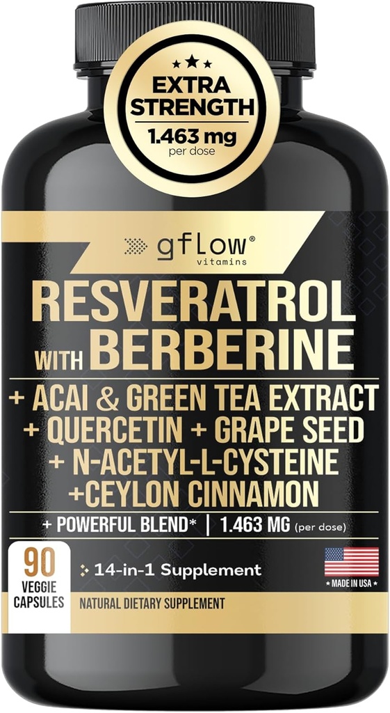 Berberine Green Tea Extract, Ceylon Cinnamon, Grape Seed & Quercetin1000 mg Quercetin, N Acetyl cysteine, Acai |% 100 Natural, Max Strength | Made in USA