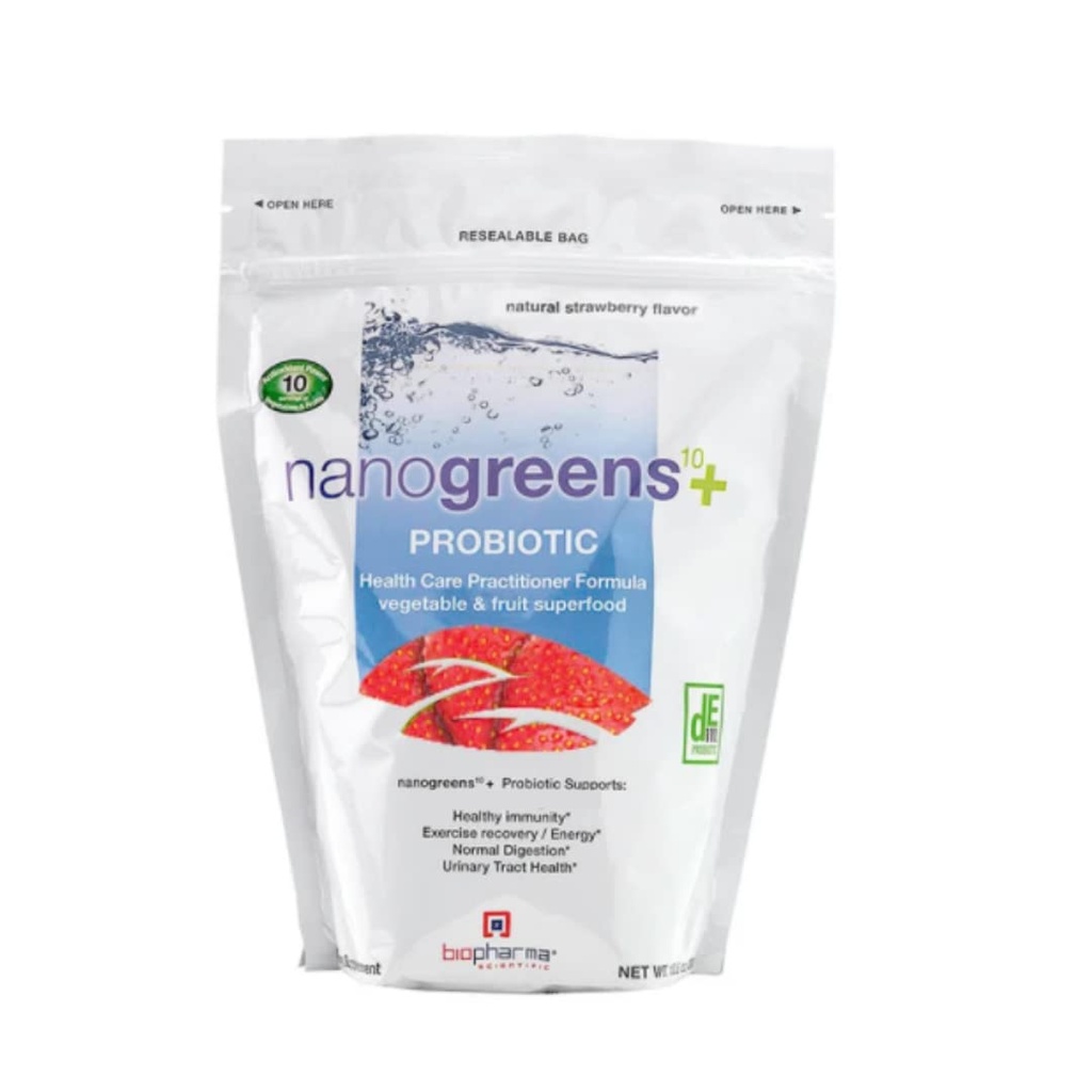 Biofark Bilimsel Nanogreens+Probiyotik: Greens Superfood Meyve & Sebze Toz Smoothie Mix & 5 Milyar Bubiyotikler Spirulina, Chlorella, Strawberry Flavor, 30 Hizmetler