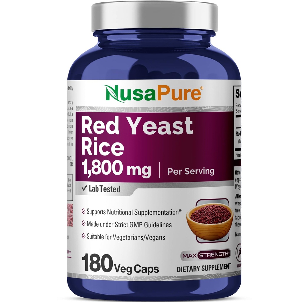 NusaPure Red Yeast Rice 1800 mg 180 Veggie Capsules (Non-GMO, Vegan)