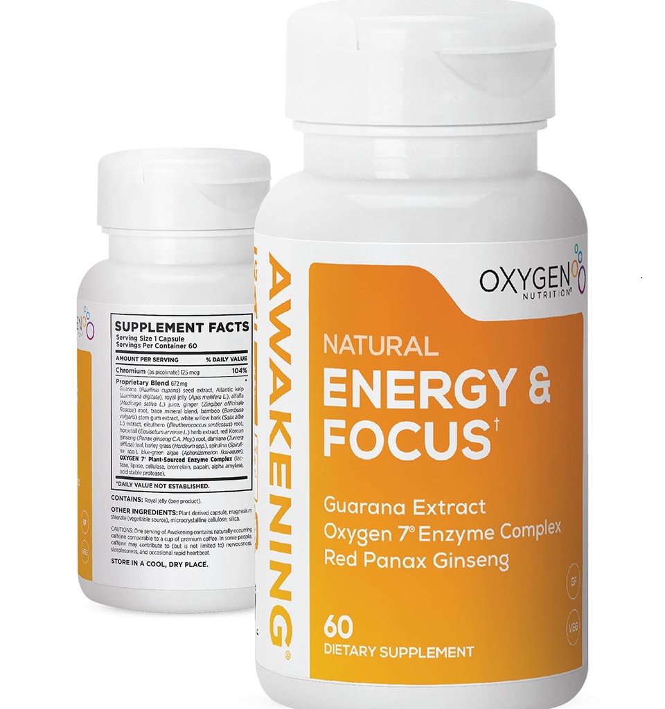 Αφύπνιση Natural Energy & Focus Nootropic συμπλήρωμα με Panax Ginseng, Guarana Extract & Chromium Picolinate 