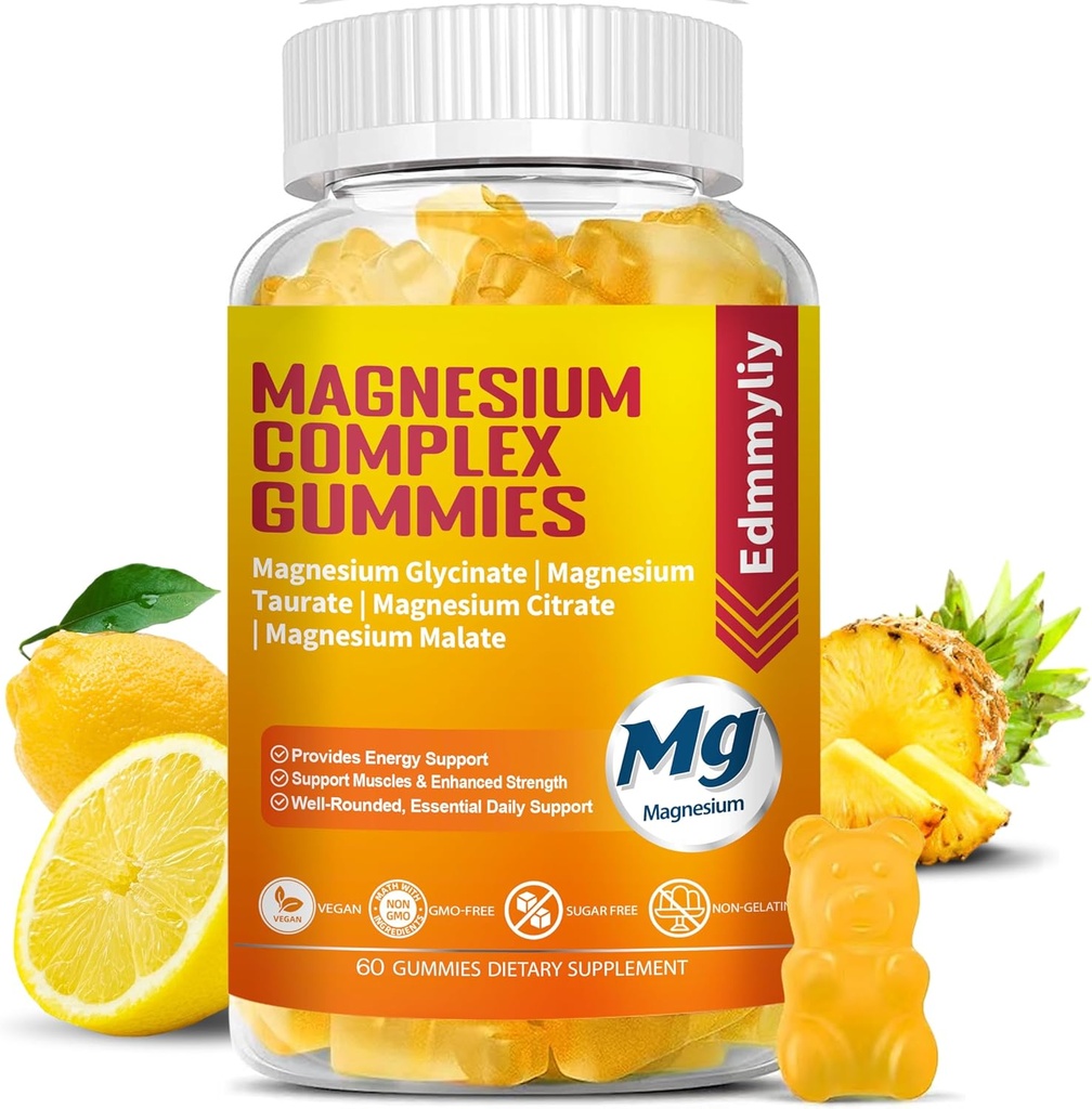 Triple Kompleks Gummies Supplement for Women & Men Sugar Free High Abpole Magnezyum Glycinate, Taurate, Malate, Citrate Kompleksi Supplement with Vitamin B6, B12 & D3 for Adult...