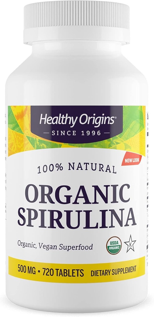 Sağlıklı Origins Organik Spirulina 500 Mg (Organic sertifikalı, Kosher sertifikalı, Doğal, Non-GMO, Gluten Free, Vegan Superfood), 720 Tabletler