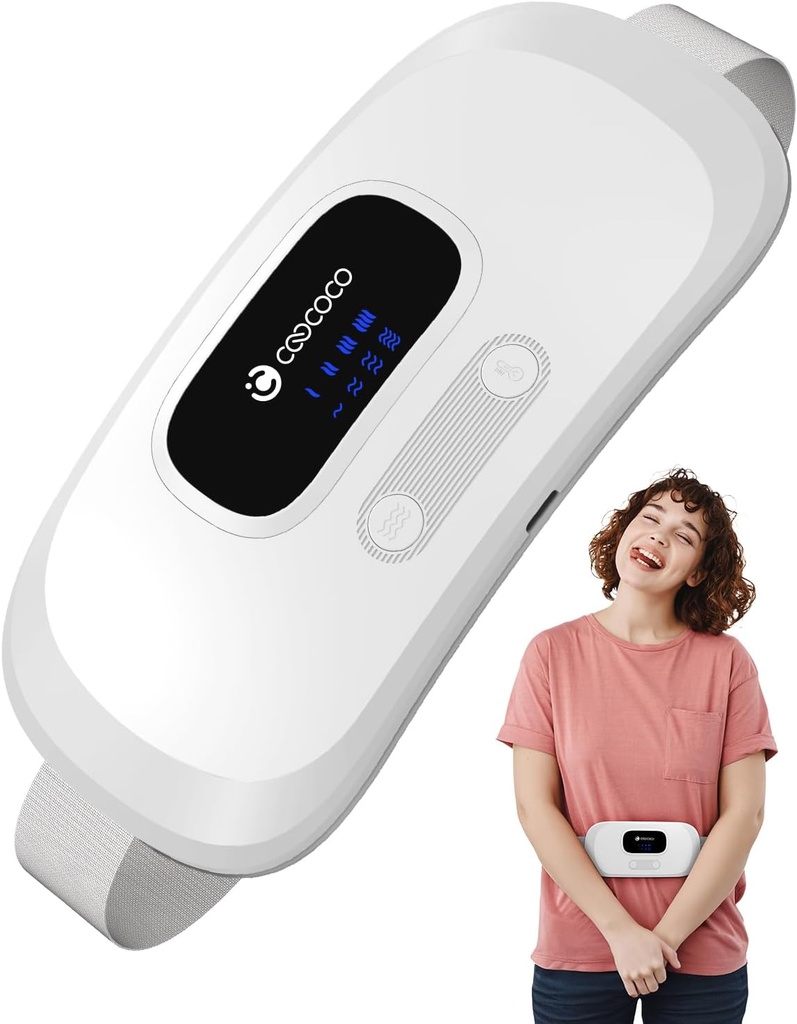 CooCoCo Φορητή θερμαντική πλάκα για την περίοδο Cramps, Cordless Waist Belt για εμμηνορρυσιακό Cramp Relief, Fast Heat Pad με 4 επίπεδα θερμότητας και 4 τρόπους δόνησης, δώρα για γυναίκες κορίτσι, λευκό