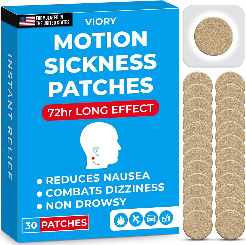 VIORY Motion Hastaness Patches for Car and Boat Rides, Ships, Cruise and Airplane & Other Forms of Transport - Travel Essentials, for Yetişkinler and Kids (30)