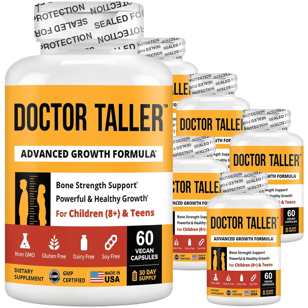 NuEn İyi Doktor Taller - Üst Büyüme Formülü - Yüksek Büyüme ve Immunity - Çelik, D3, Vitamin K2, Amino Asits & Herbs for Children (8+) - 6 Paket | 6 Ay Supply