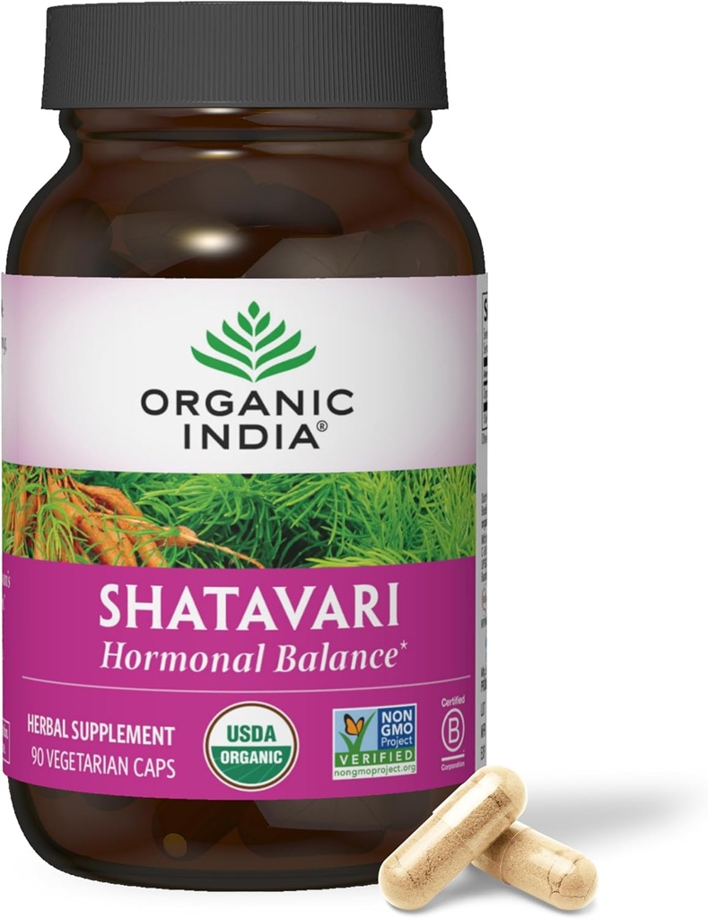 ORGANIC INDIA Shatavari Capsules - Herbal Supplement, Destekler Hormonal Denge, Immune System Support, Vegan, Gluten-Free, USDA Organic, Supports Reproductive Health - 90 Capsules