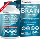 14-in-1 Lions Mane Supplement Capsules - Nootropic Brain Supplement with Ginkgo Biloba for Brain Support, Memory and Focus - Alfa GPC, L Theanine & Choline Supplements with 1300 mg Per Service (60 ct)
