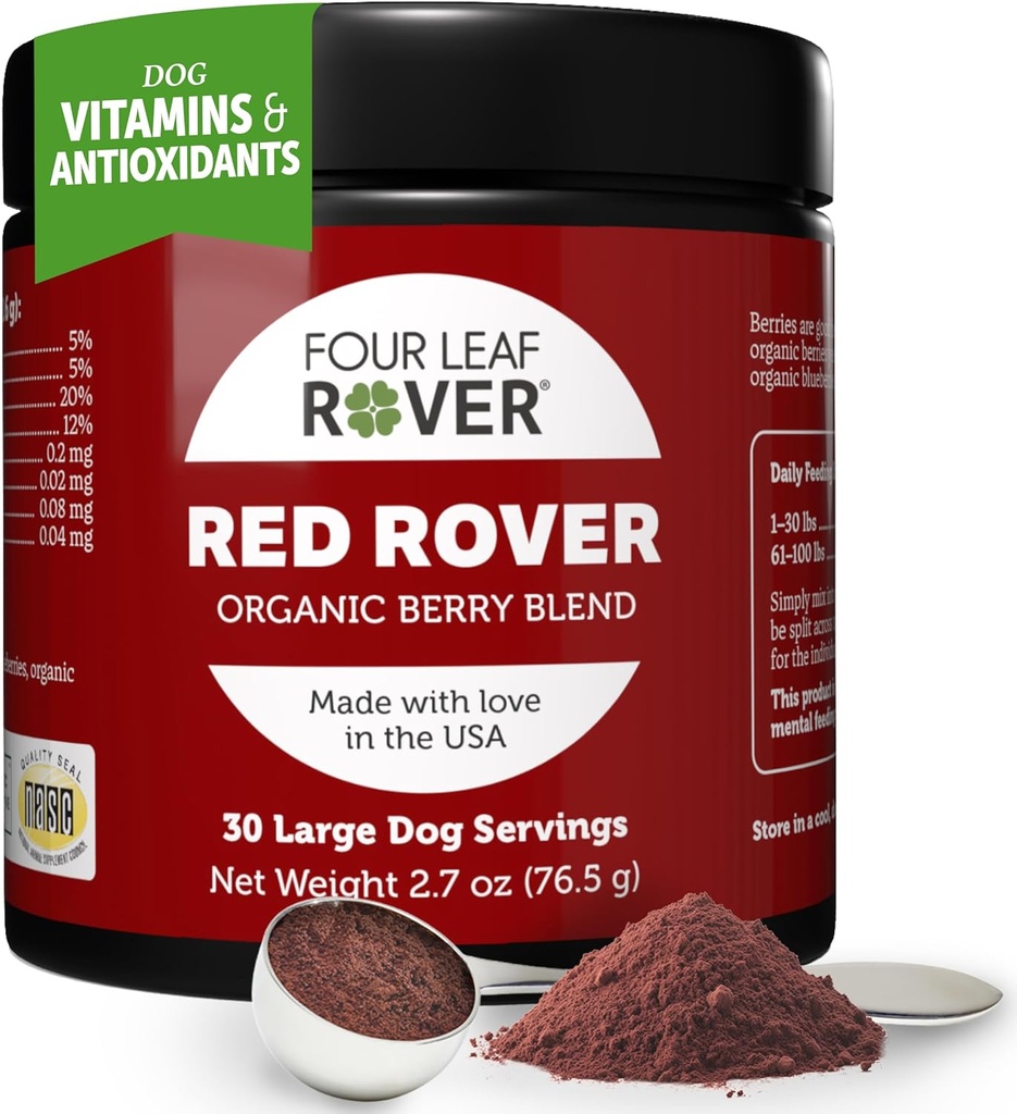 Four Leaf Rover Red Rover - ούρα σκύλου συμπλήρωμα - με βιταμίνες από οργανικά μούρα και μήλο - καλή πηγή πολυφαινόλες και αντιοξειδωτικά - 30 μεγάλες υπηρεσίες σκύλου