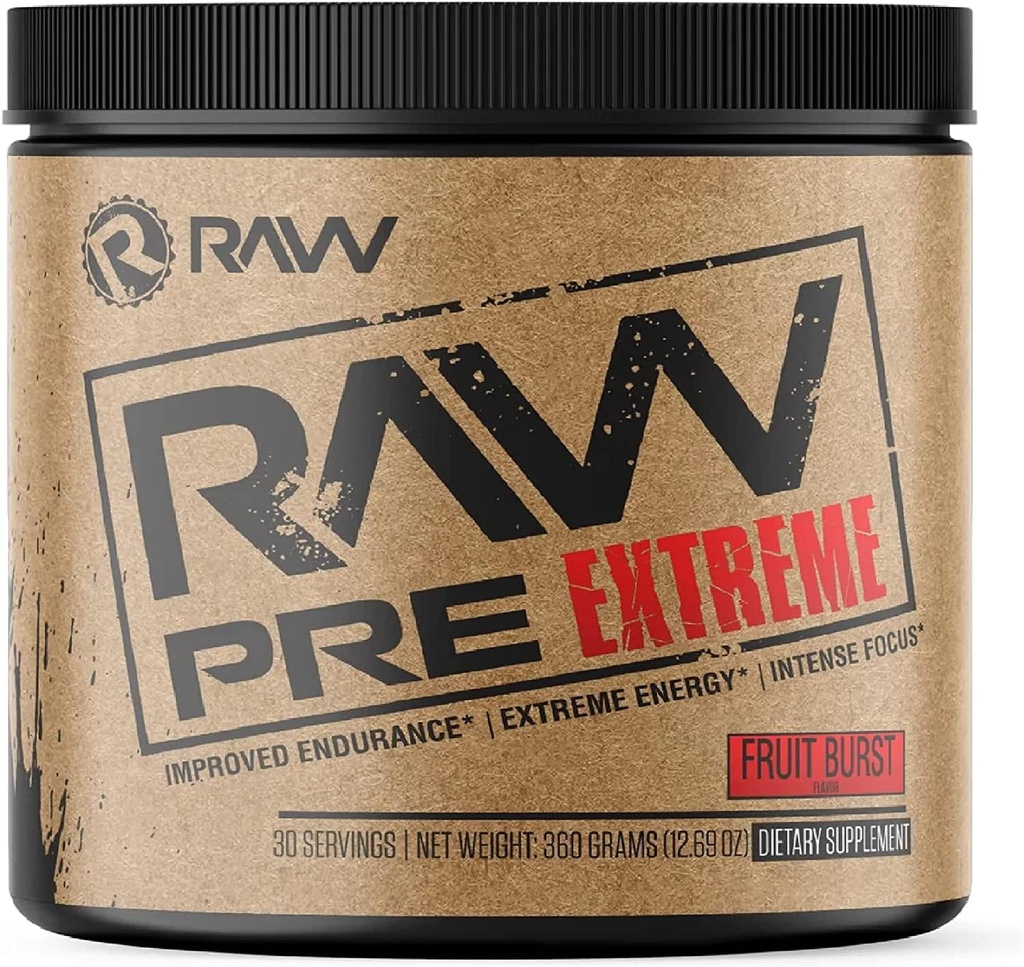 RAW Preworkout Extreme | High Stimulant Preworkout Toz İçecek, Extreme Energy, Focus and Endurance ATM | Explosive Strength and Pump For Workout for Max Gains | Fruit Burst (30 hizmet)