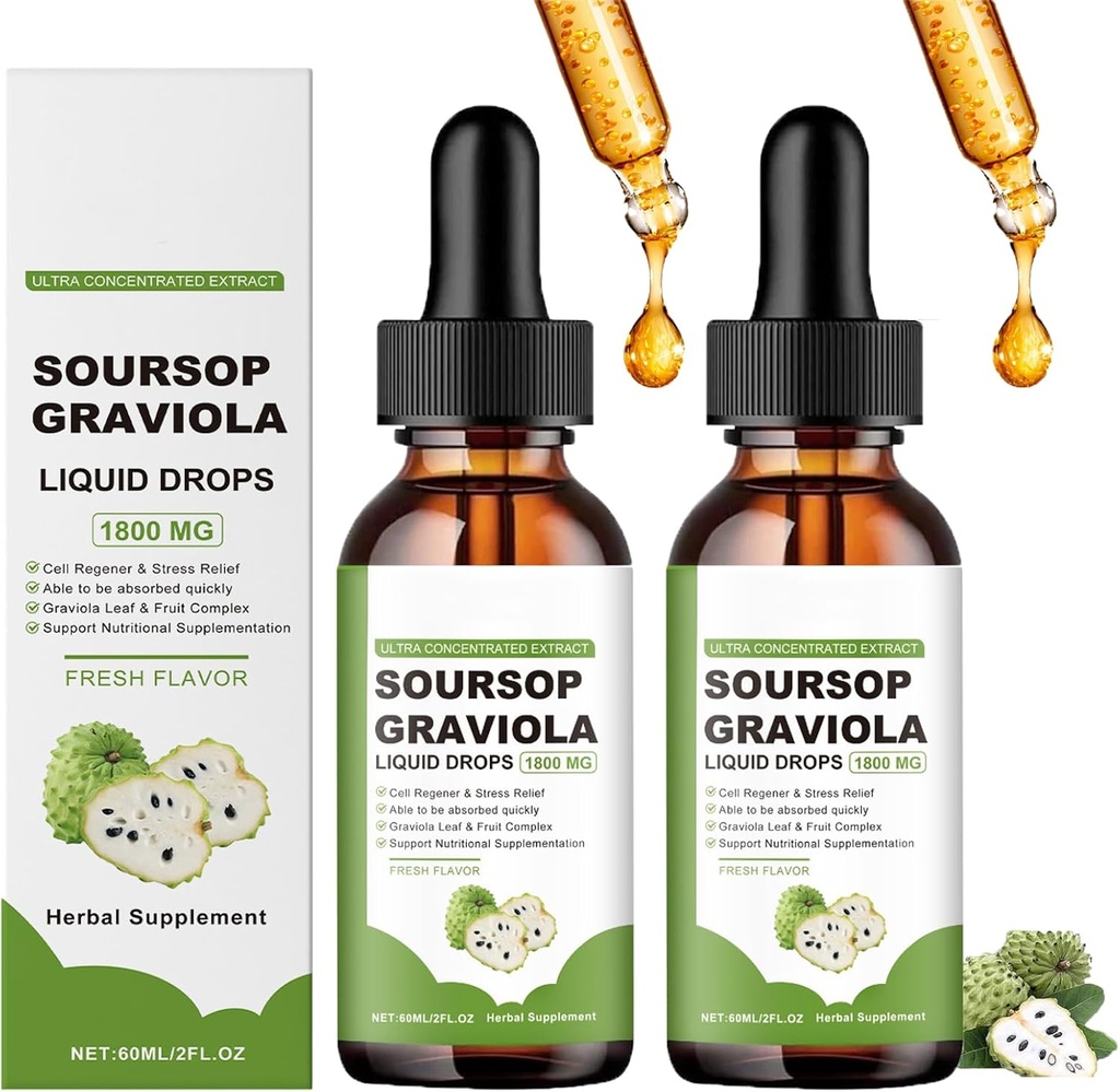 Naturesours Pure Organic Soursop Extract,Soursop Oil Organic for Cancer,Soursop Bitters Liquid,Soursop Graviola Liquid Drops 1800 mg, Herbal Goodness, Natural Flavor (2)