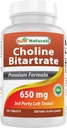 Sağlıklı Bilişsel Beyin Fonksiyonu 180 Tablet için en iyi Naturals Choline Bitartrate 650 mg (Non-GMO)