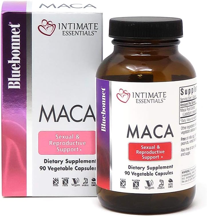 Bluebonnet Beslenme Intimate Essentials Maca Capsules, Soy-Free, Gluten-Free, Non-GMO, Süt-Free, Kosher Sertifikalı, Vegan, 90 Capsules, 90 Servisler (743715040144)