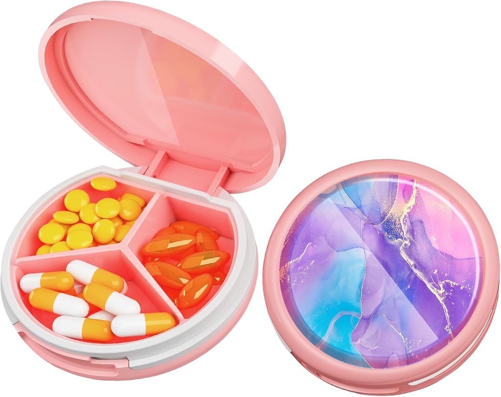 Serfeymi Küçük Pill Box - Purse Pocket için Portreatif Pill Box - Tıp için Uygun, Vitamin, Fish Oil, Supplements - Pink(Fluid Art)