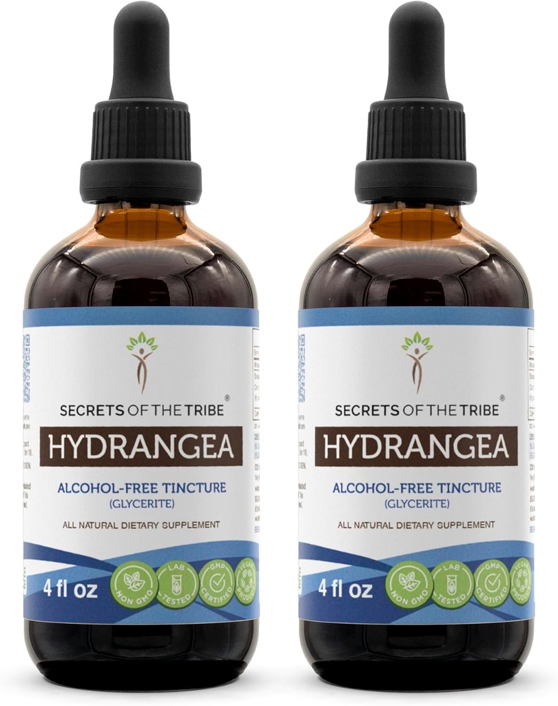 Tribe Hydrangea Tincture Alkol-Free Liquid Ekstraksiyonun Sırları, Hydrangea (Hydrangea arborescens) 2 Rootx4 FL OZ)