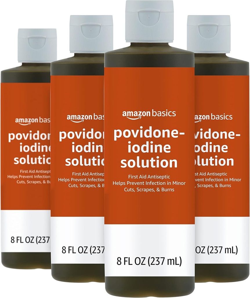Temeller İlk Yardım Antiseptic, 10% Povidone Iodine Çözüm, 8 Fl Oz, 4 Paket