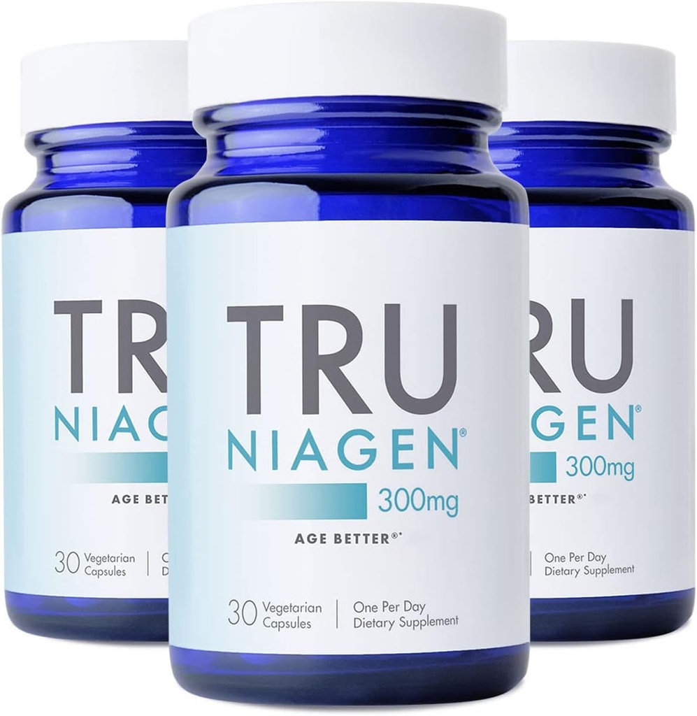 TRU NIAGEN, Anti Aging ve Hücre Rejenerasyonu için NAD Supplement, 300 mg Niagen, 30 Hizmet | Destek Hücreleri Enerji, Beyin, Kas | Nicotinamid Riboside (NR) 1 Günlük | 3 Şişeler Al