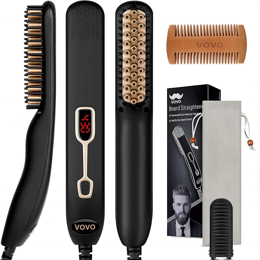 VOVO Beard Düzener Comb Profesyonel 2'yi 1 Erkek Ayılı Saç Doğrulu Çekilmiş Fırça Portatif Anti-Burn 6 Sıcaklık Ev ve Seyahat için LED Ekran ile Ayarlanabilir ve Seyahat