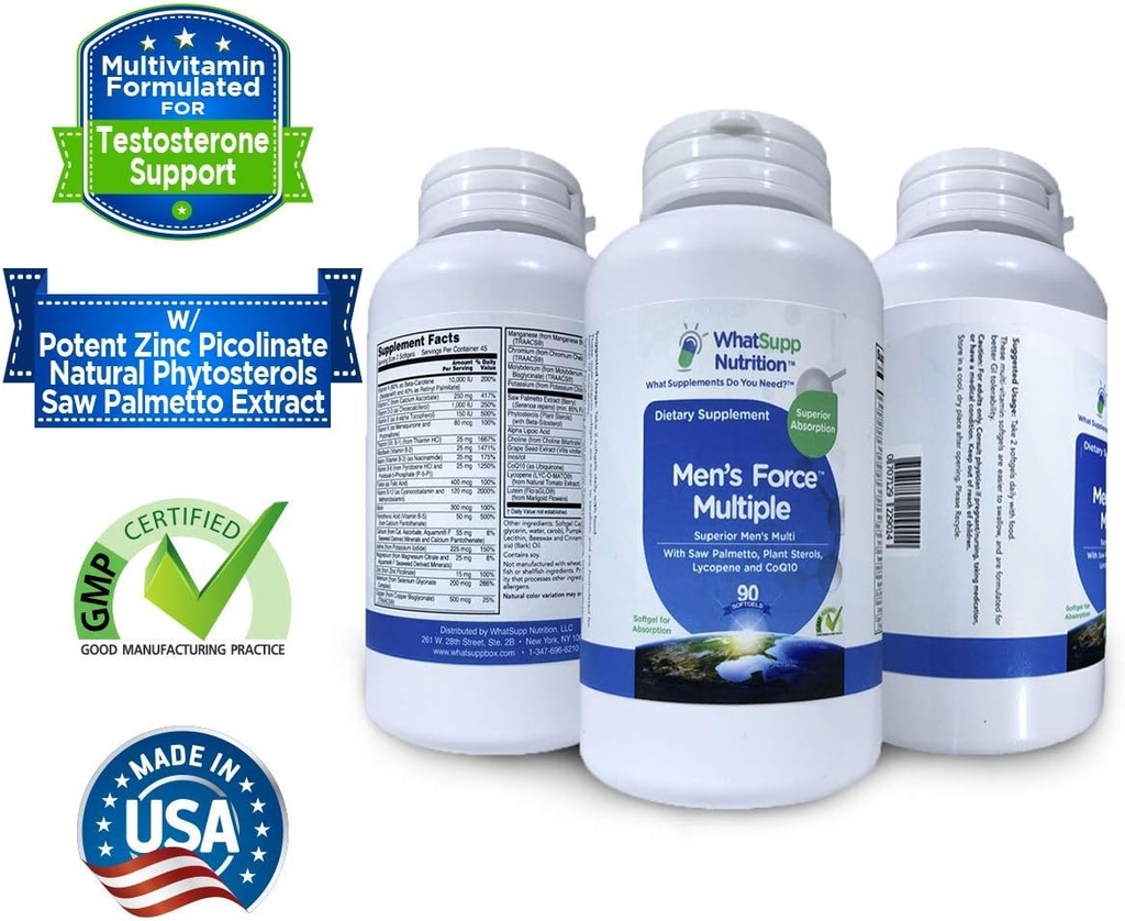 Erkekler için Erkeklerin Gücü Çokvitamin - Üstün Aborpsiyon Formülasyon | Yüksek Potency Multi | testosteron-Depres çinko, Saw Palmetto, Vitamin D ve Lycopene | Heart & Prostate Health
