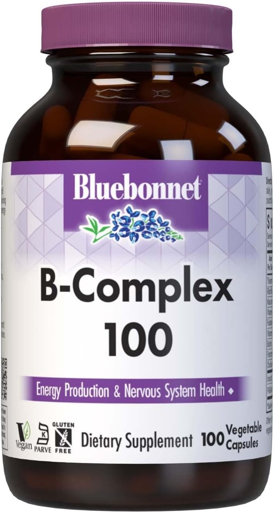 Bluebonnet Beslenme B Kompleksi, Full Spectrum, B6, B12, Biotin, Folate, Vegan, Vegetarian, Gluten, Soy & Milk Free, Kosher, 100 Count & Milk Free, Kosher, 100 Count