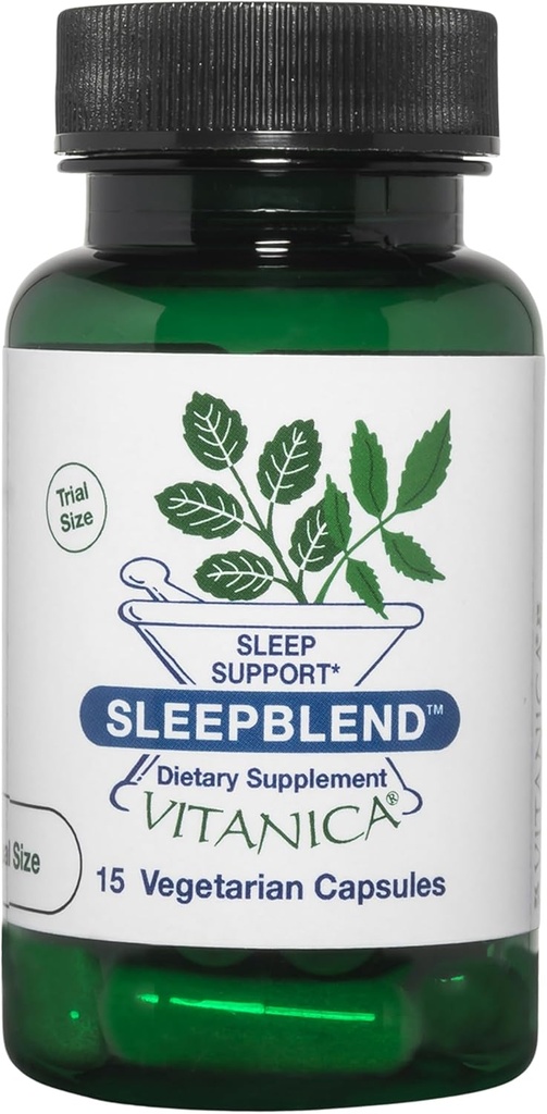 Vitanica SleepBlend - Kadınlar için Uyku ve Rahatlama Desteği - Melatonin, Valerian Root, Vitamin B2 & B12 & Magnezyum - Pro Logo - 15 Vegan Caps