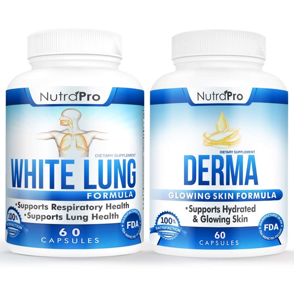 NutraPro Λευκό Πνεύμονα Αναπνευστική Υγεία και Υποστήριξη + Derma - Δερματικό Συγκρότημα Επισκευής για Λαμπερό Δέρμα & Ενυδάτωση δέρματος.