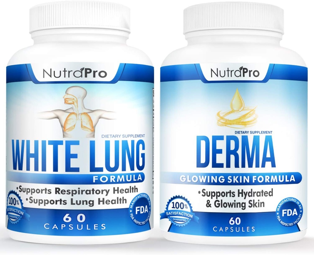 NutraPro White Lung Respiratory Health and Support + Derma - Glowing Skin & Skin Hydration için Dermal Tamir Kompleksi.