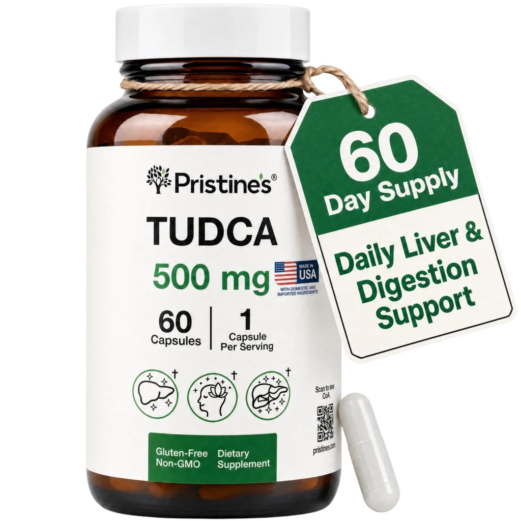 PRISTINE'S Tudca 500MG Liver Support & Purified Bile Salts Supplement Capsules - 60 Day Supply - Gallbladder Liver Organ & Digestion Detox and Cleanse Support Supplement - Χωρίς γλουτένη Μη ΓΤΟ