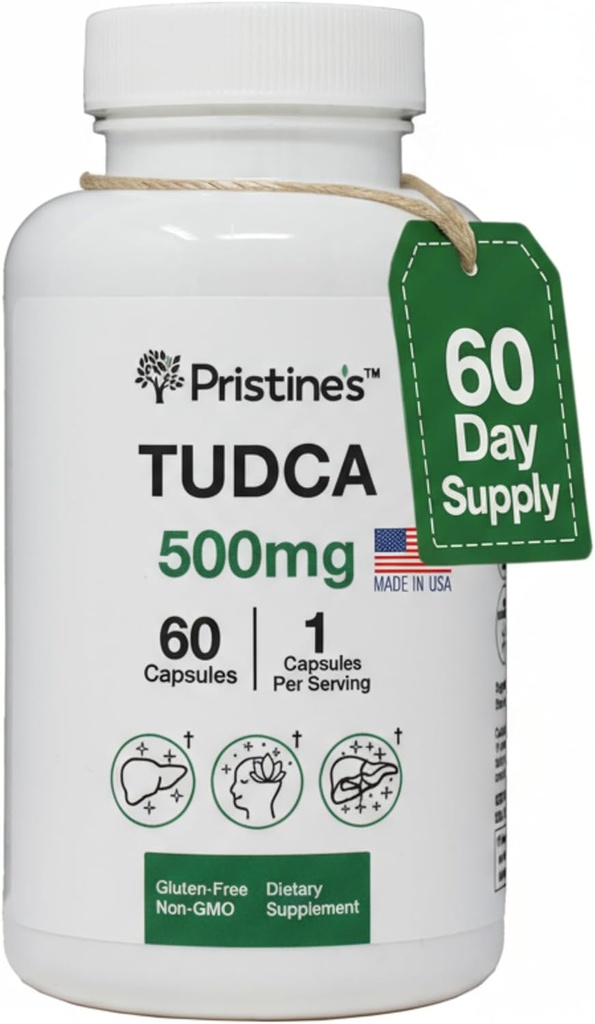 PRISTINE'S Tudca 500MG Liver Support & Purified Bile Salts Supplement Capsules - 60 Day Supply - Gallbladder Liver Organ & Digestion Detox and Cleanse Support Supplement - Χωρίς γλουτένη Μη ΓΤΟ