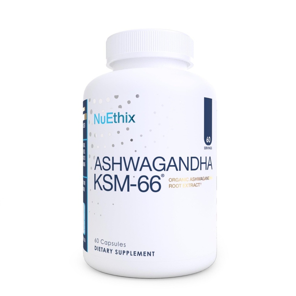 NuEthix Formulas Ashwagandha KSM 66, KSM-66 Root Extract, Mood, Stres ve Bilişsel Destek, BioPerine Black Pepper Extract, Gluten Free, Vegetarian, Non-GMO, & Dairy Free, 60 Hizmetler