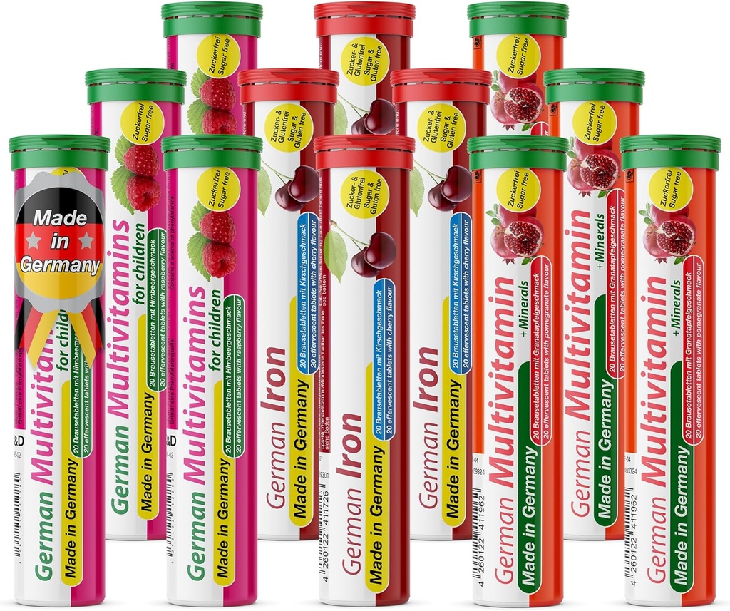 Alman Pink Power Paketi 240 - Vegan, Zero Sugar - İçilir Effervescent Tabletler - Demir ve Multivitamin - T&D Pharma - Almanya'da Made in Germany